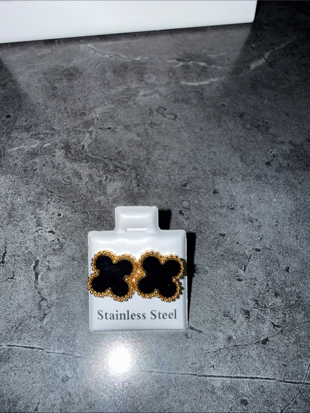 Black Clover Stainless Steel Stud Earrings with Gold Trim
